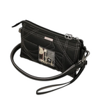 Lieblingstasche black quilted cross-body bag with white stitching and a decorative patterned patch detail
