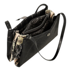 Lieblingstasche shoulder bag in black with patterned side panels and internal zippered compartments