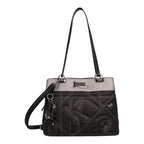 Lieblingstasche black and silver shoulder bag with decorative white stitching and Anekke brand charm
