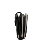 Lieblingstasche black wallet with side view showing multiple compartments and zipper closure