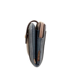 Lieblingstasche blue and brown leather wallet shown from the side with a zippered coin compartment