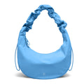 Lieblingstasche large blue moon bag with ruched strap and zipper detail.