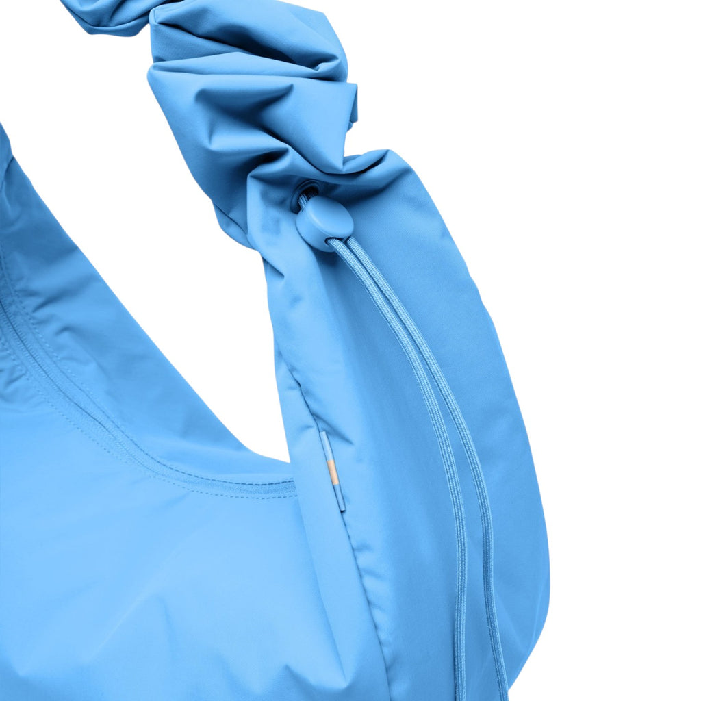 Lieblingstasche large blue moon bag with ruffle detail and drawstring closure.