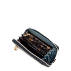 Lieblingstasche wallet in blue with a zip-around closure and patterned interior compartments