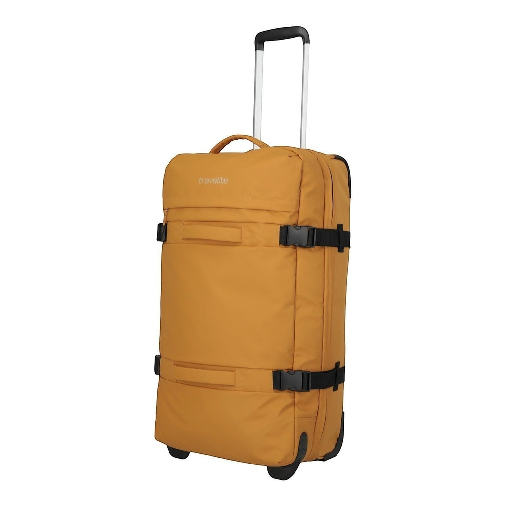 Lieblingstasche BOLONIA L mustard yellow travel bag with wheels and telescopic handle, compression straps.