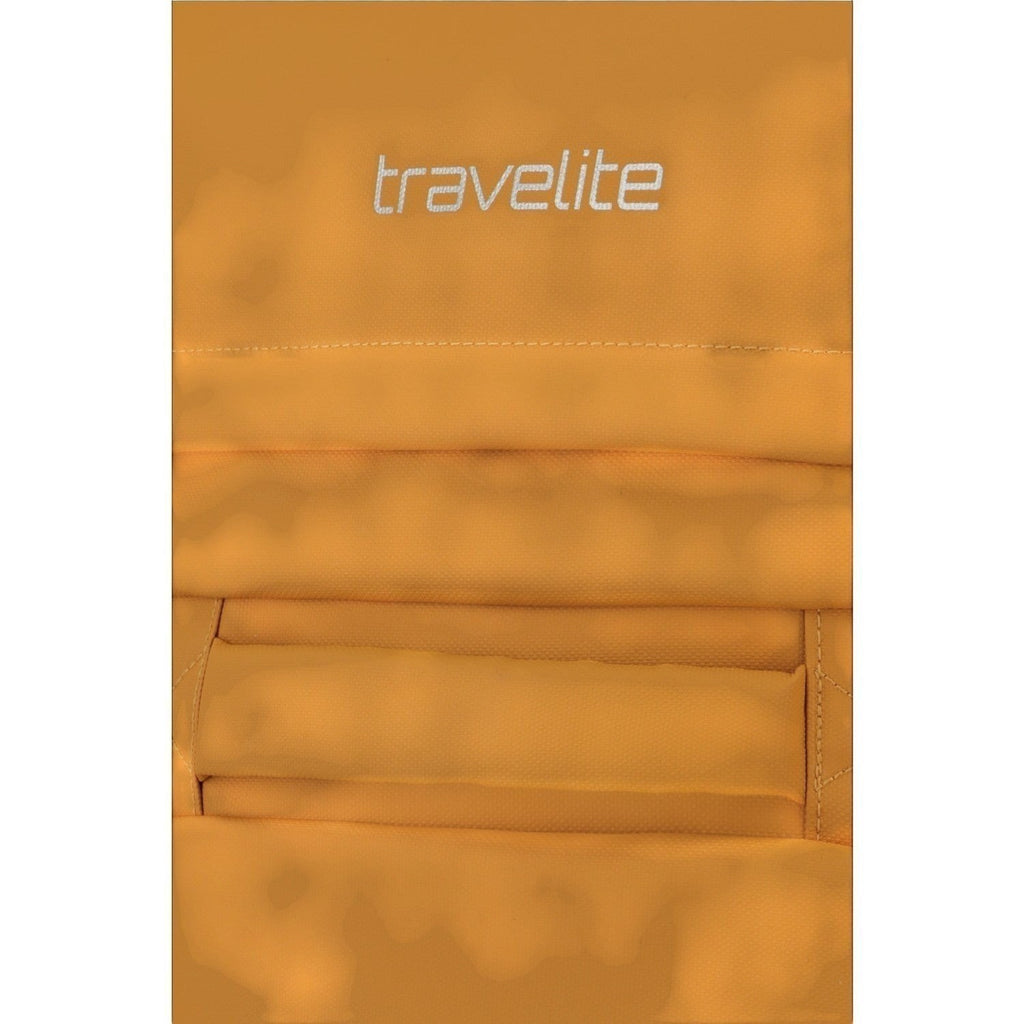 Lieblingstasche BOLONIA L travel bag in mustard yellow with padded handle and stitched details.