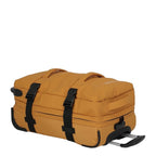 Lieblingstasche BOLONIA S rolling travel bag in mustard yellow with black straps and wheels.