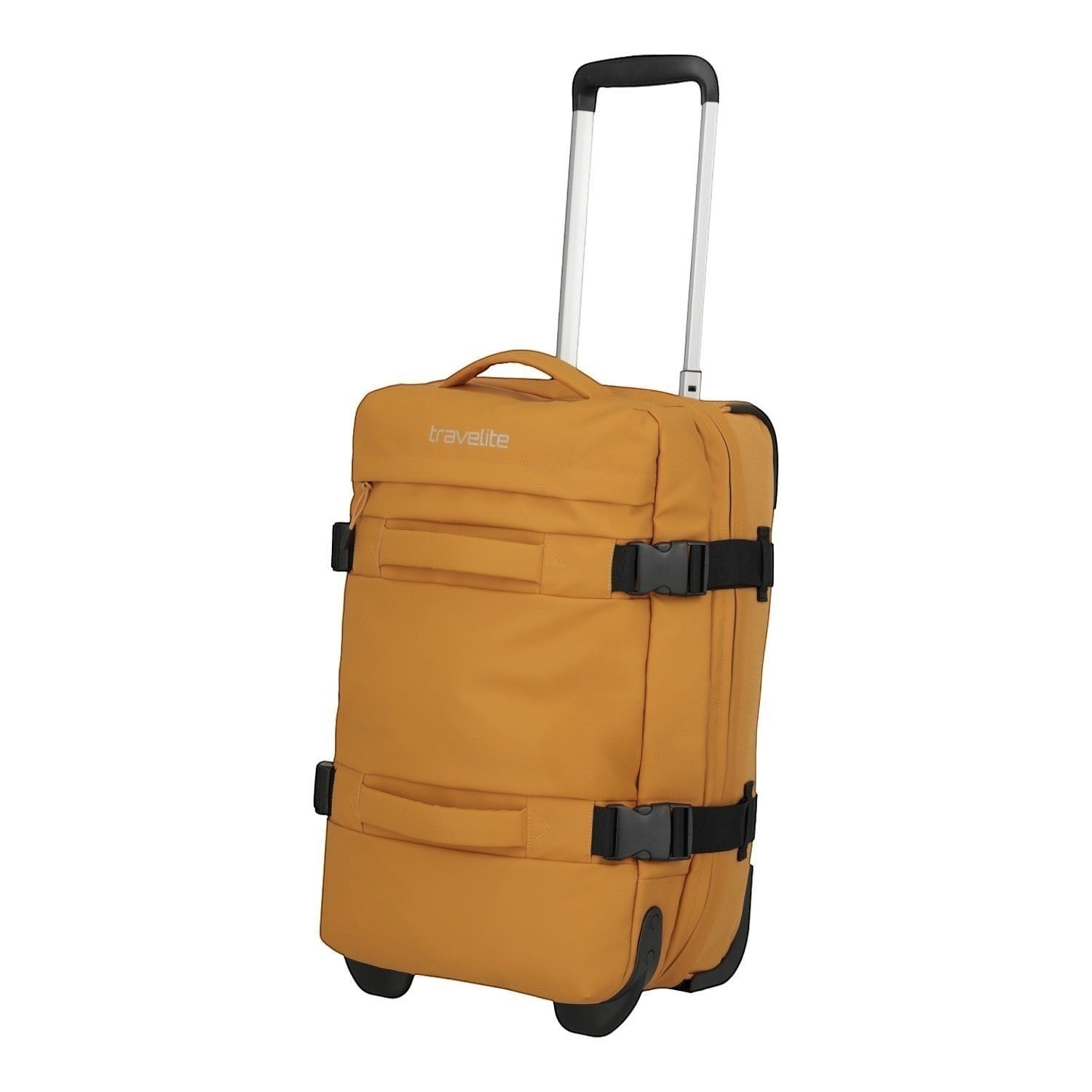 Lieblingstasche BOLONIA S mustard yellow travel bag with wheels and telescopic handle, compression straps.