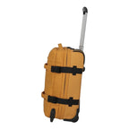 Lieblingstasche BOLONIA S mustard yellow rolling travel bag with black straps and silver handle.