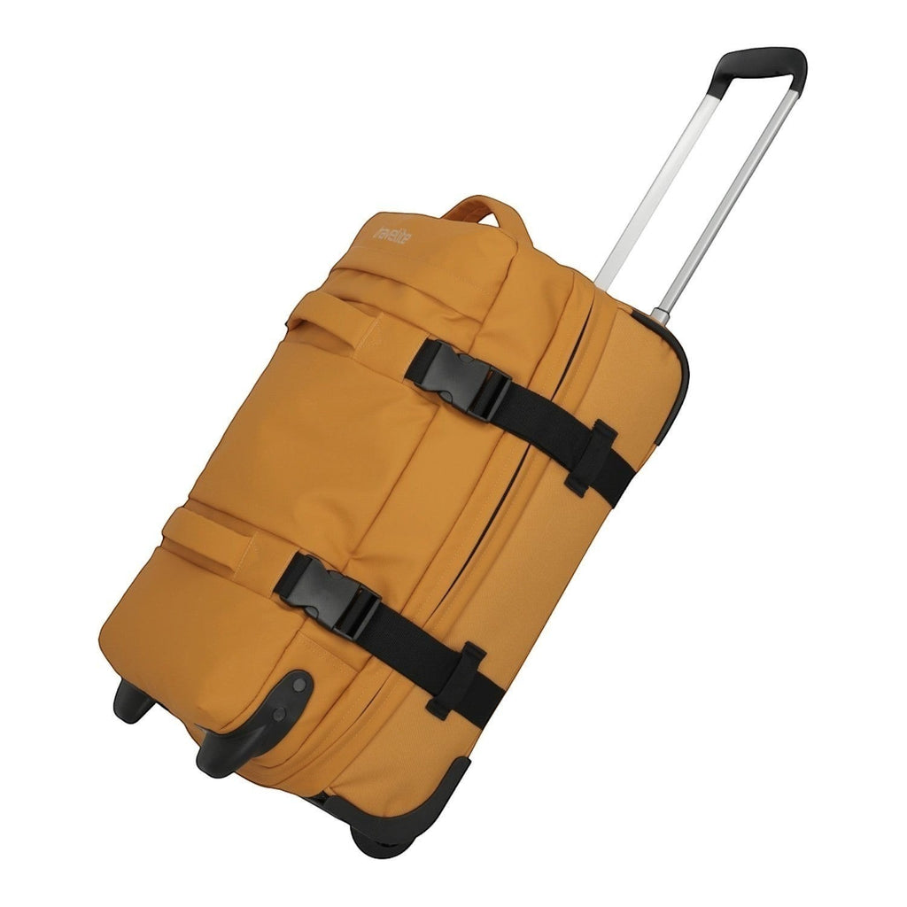 Lieblingstasche BOLONIA S mustard yellow wheeled travel bag with black straps and telescopic handle