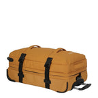 Lieblingstasche BOLONIA M mustard yellow wheeled travel bag with black straps and handles.