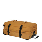Lieblingstasche BOLONIA L mustard yellow wheeled travel bag with black straps and handles.