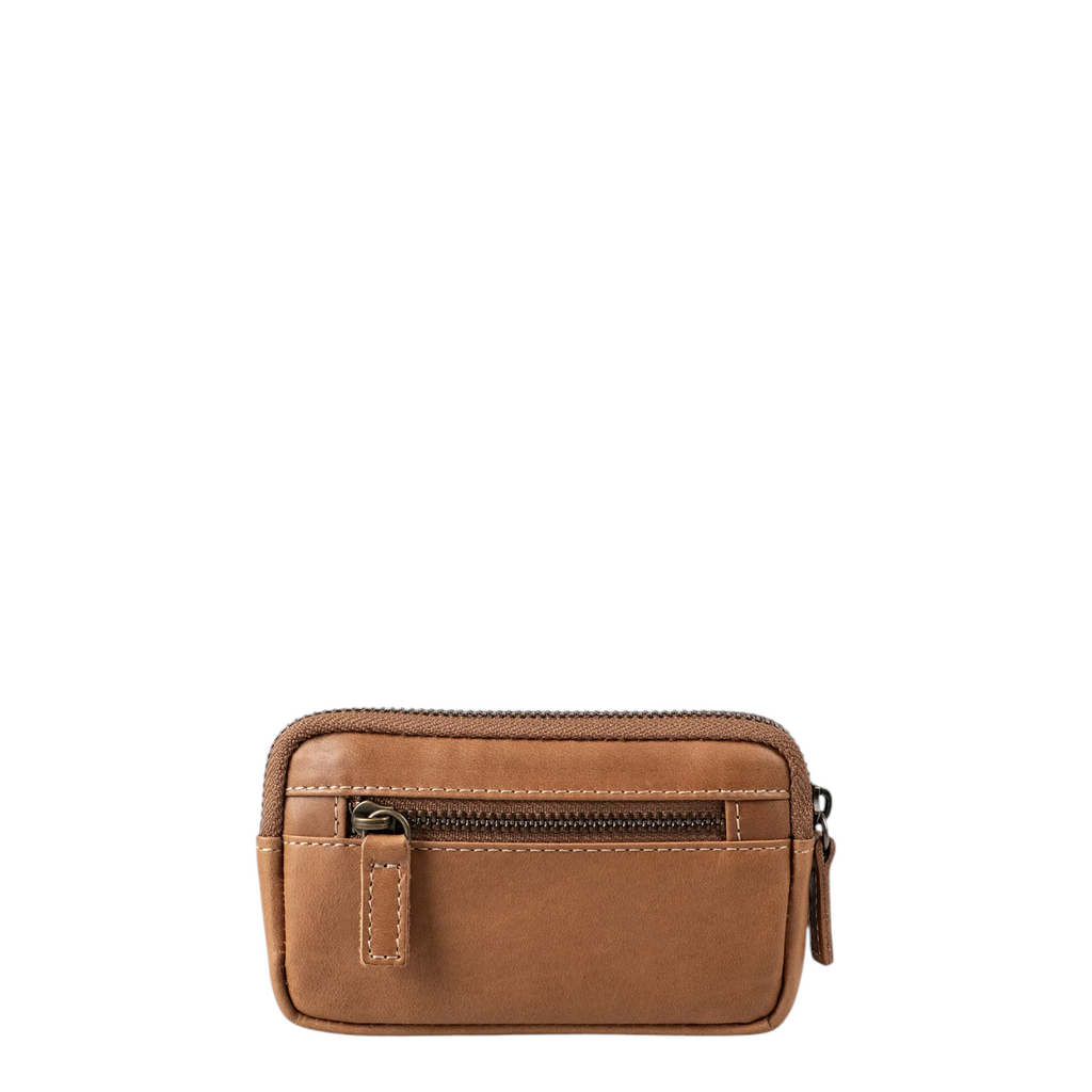 Lieblingstasche Brice brown leather key case with a front zippered pocket and antique brass hardware