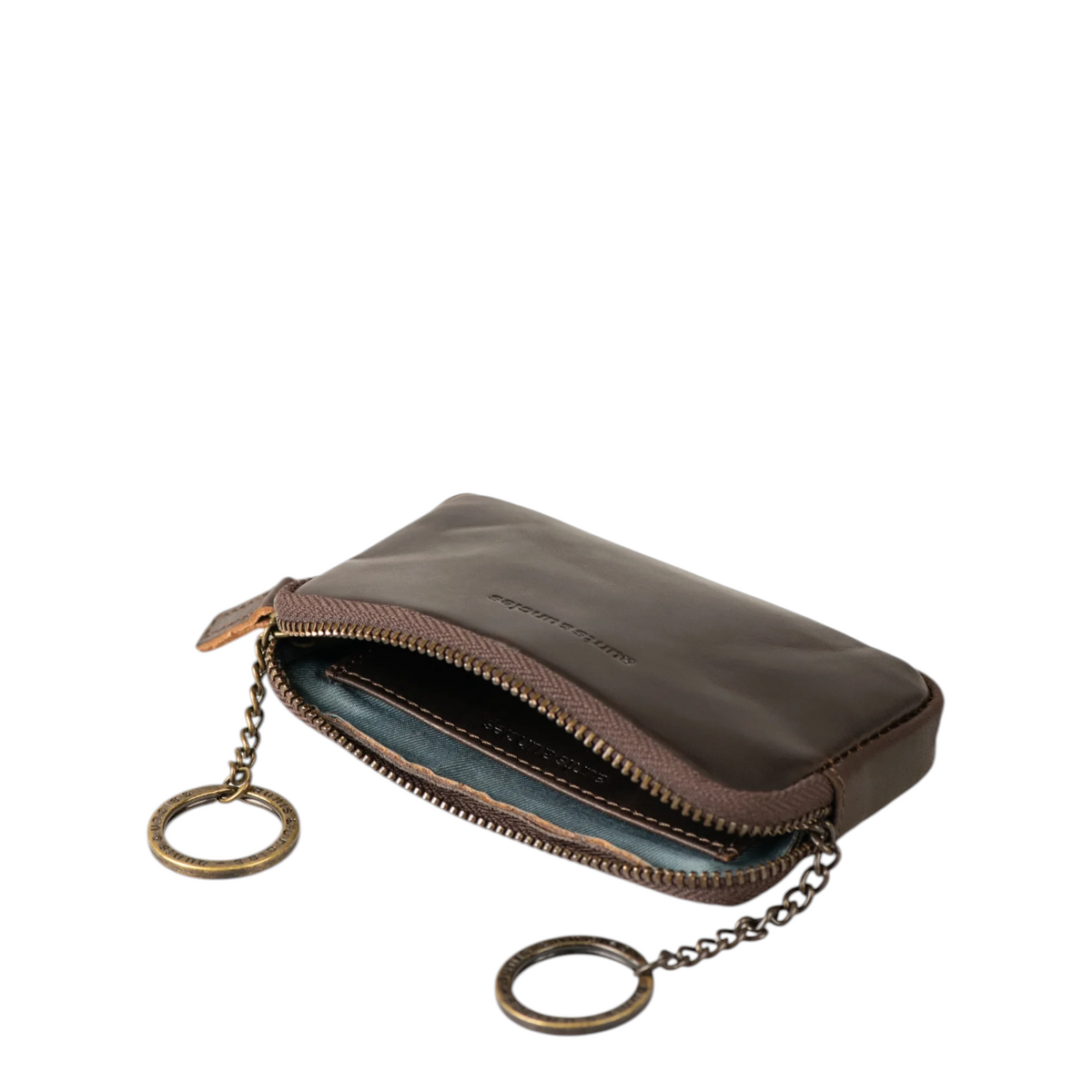 Lieblingstasche Brice dark brown leather key pouch with antique brass key rings and zipper closure