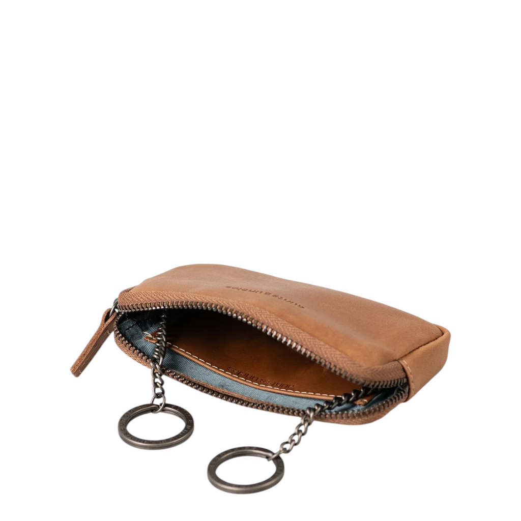Lieblingstasche Brice brown leather key pouch with two metal key rings and a secure zipper closure