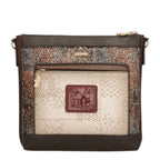 Lieblingstasche cross-body bag in brown and beige with a textured patterned front panel and a decorative logo patch.