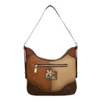 Lieblingstasche shoulder bag in brown and beige tones with a quilted pattern, zipper pocket, and windmill patch