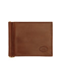 Lieblingstasche bi-fold wallet with money clip in brown leather, featuring embossed logo.
