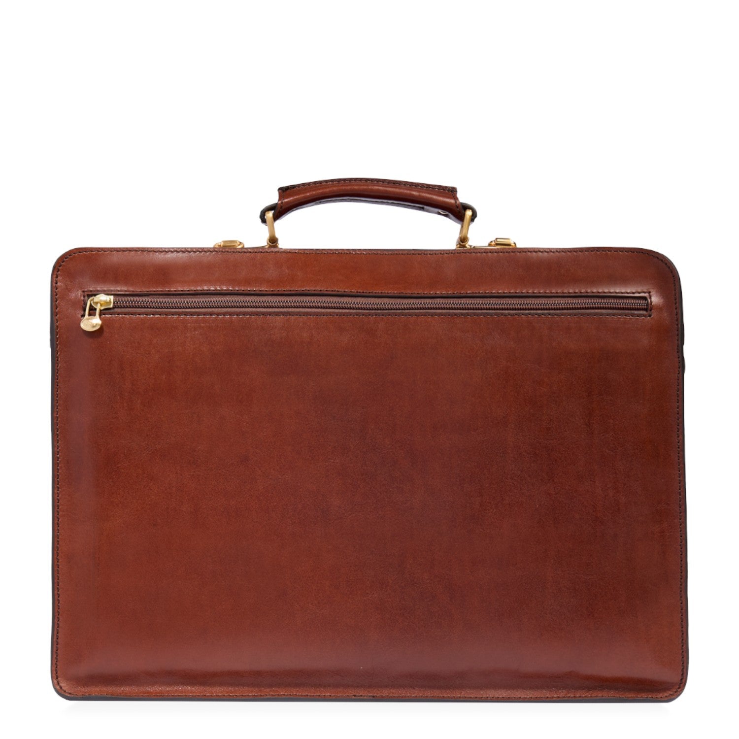 Lieblingstasche brown leather briefcase, 42 cm, with a top handle and a zippered pocket.