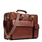 Lieblingstasche brown leather briefcase, 42 cm, with multiple pockets and a detachable shoulder strap.