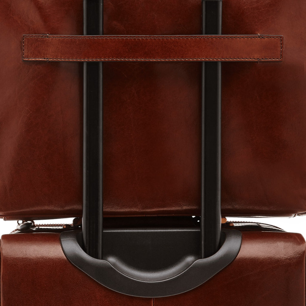 Lieblingstasche brown leather business bag with telescopic handle and strap detail