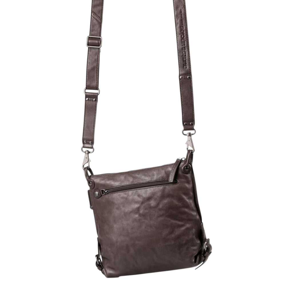 Lieblingstasche Mrs. Raisin Cookie dark brown leather crossbody bag with adjustable strap and back zipper pocket