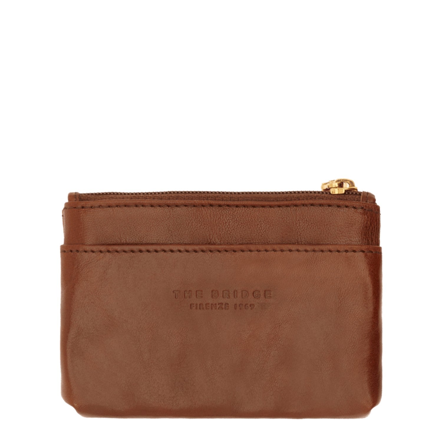Lieblingstasche brown leather key pouch with gold zipper and embossed logo