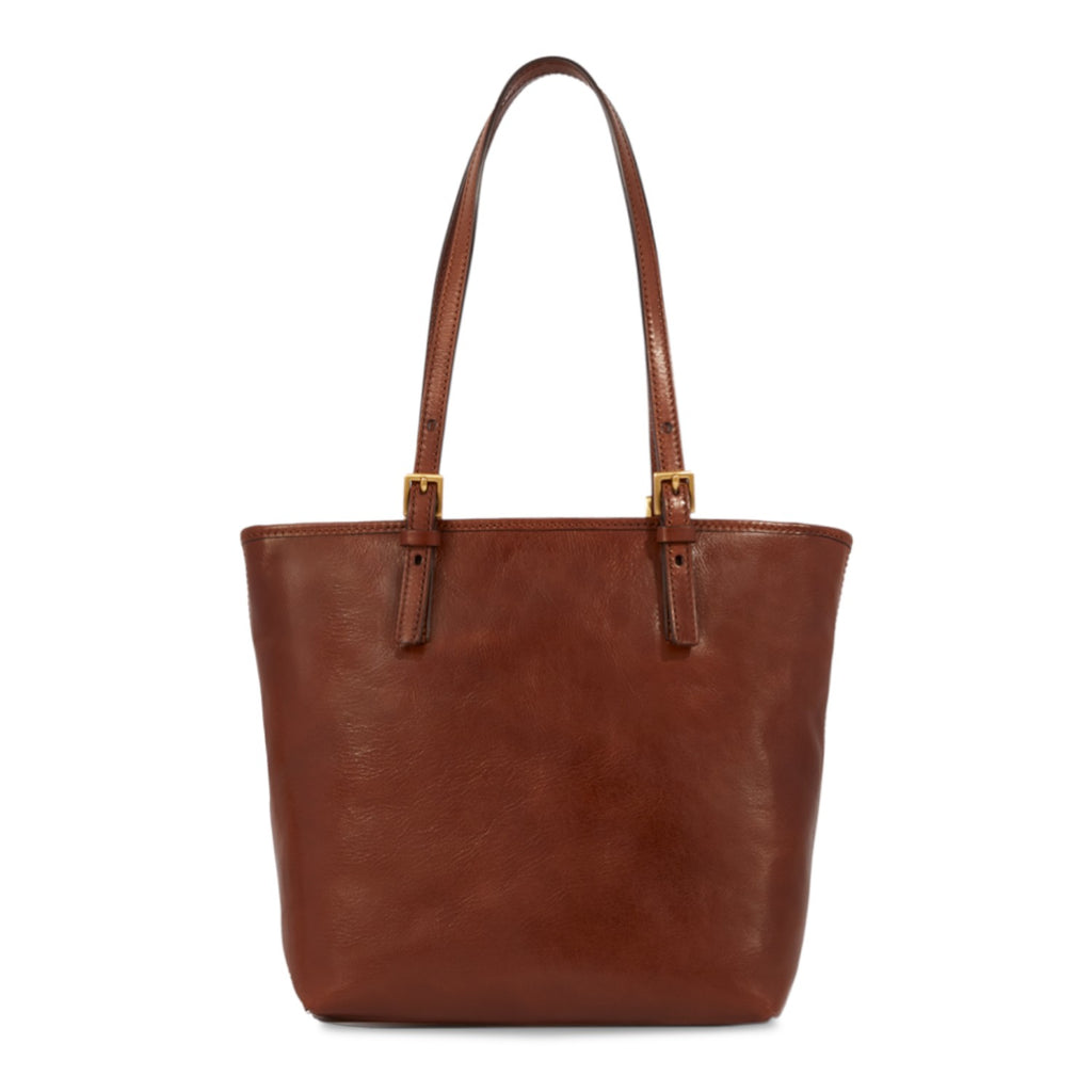Lieblingstasche brown leather shopping bag, 26 cm, with double handles and gold buckle details.