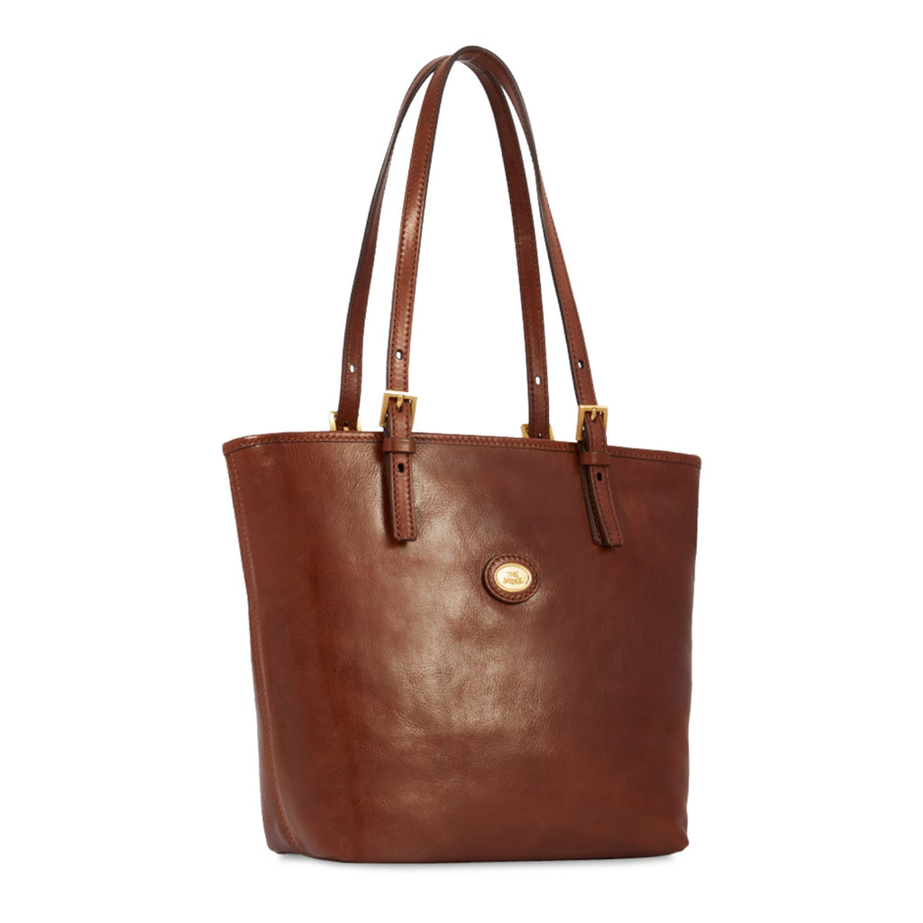 Lieblingstasche brown leather shopping bag, 26 cm, with double handles and gold-tone hardware.