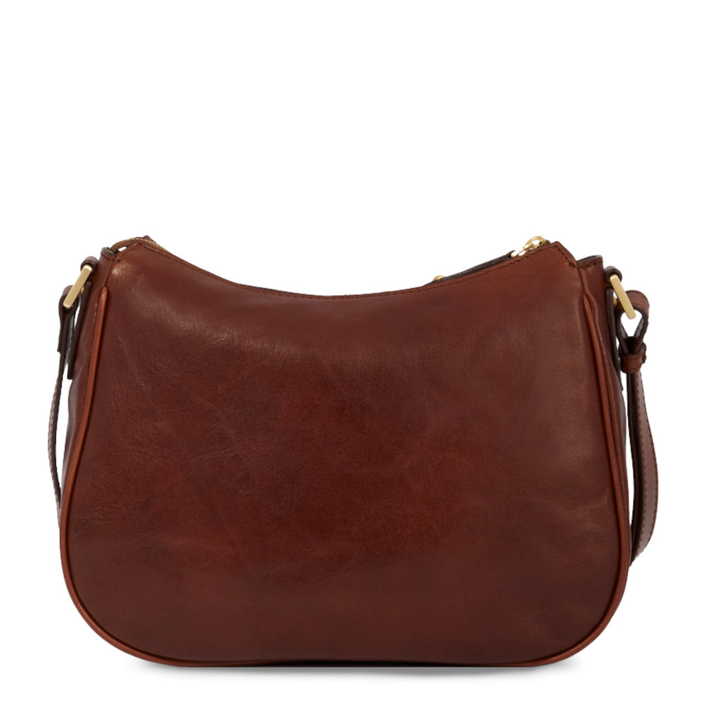 Lieblingstasche brown leather shoulder bag with zipper closure and gold-tone hardware.