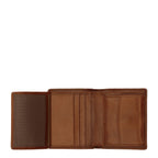 Lieblingstasche brown leather vertical tri-fold wallet with multiple card slots and ID window.