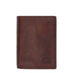 Lieblingstasche vertical tri-fold wallet in rich brown leather with embossed logo detail.