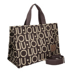 Lieblingstasche large brown tote bag with allover logo print, fabric handles, and detachable shoulder strap