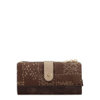 Lieblingstasche brown patterned wallet with a textured finish and a central snap button closure