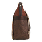 Lieblingstasche cross-body bag in brown with quilted texture, patterned side panels, and metallic hardware details.