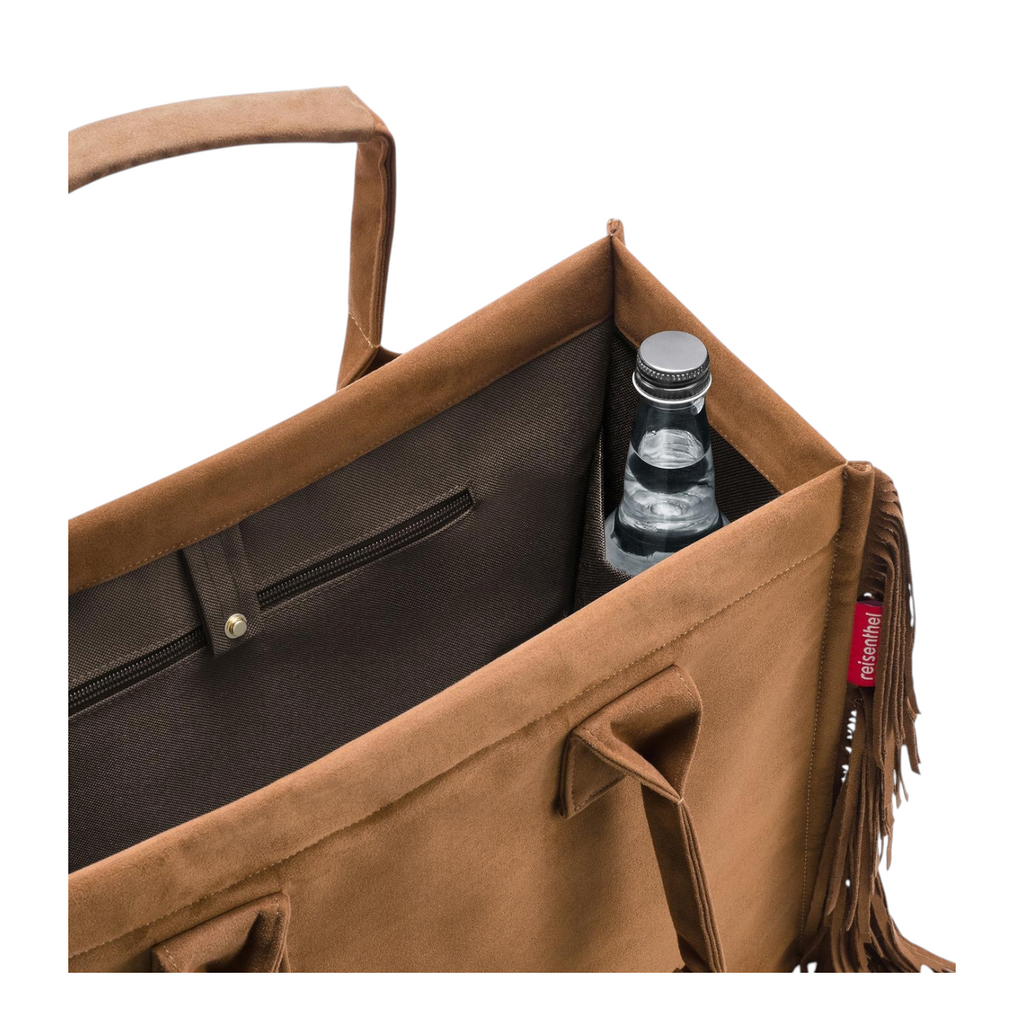 Lieblingstasche Daily Shopper brown suede tote bag with fringe detail and interior bottle compartment