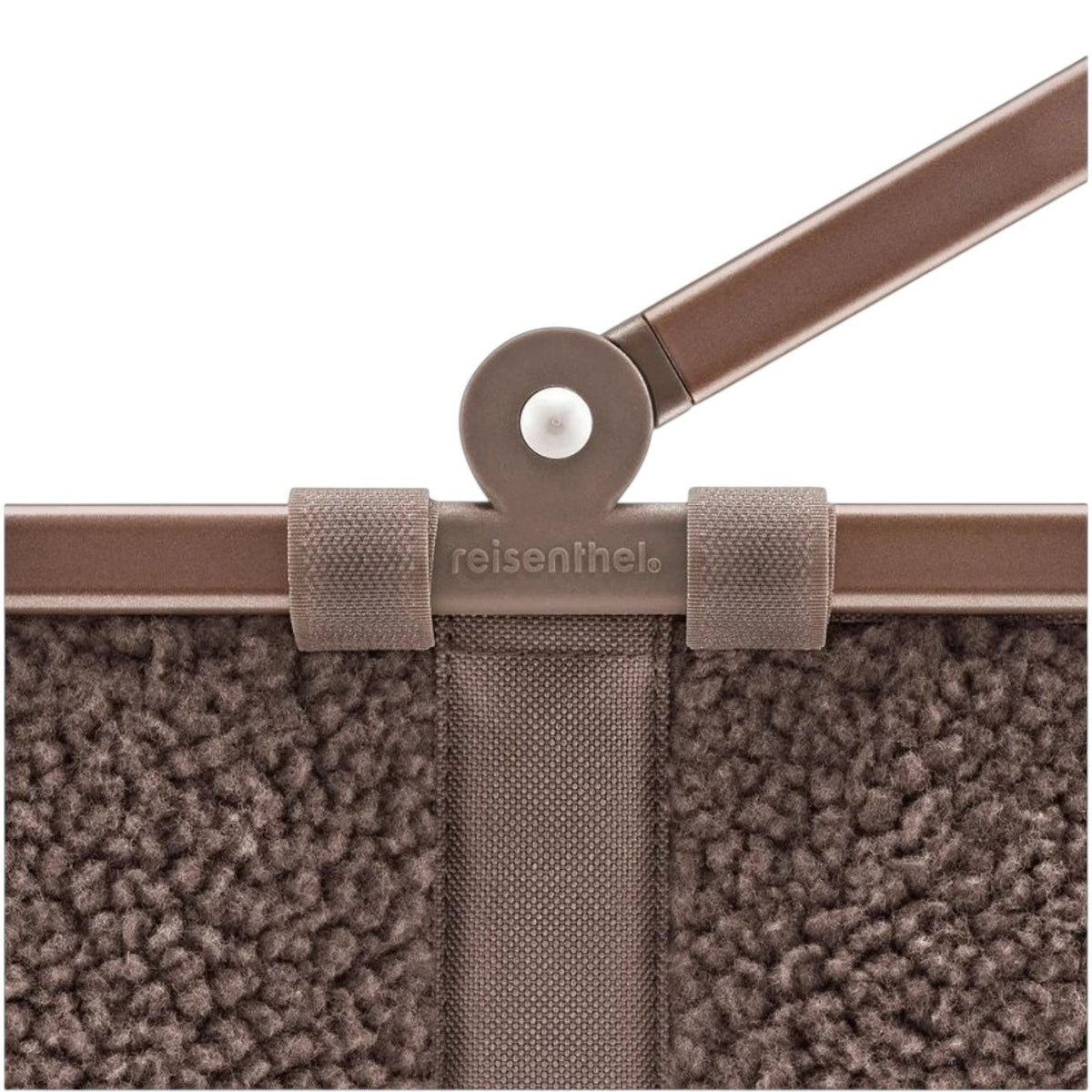 Lieblingstasche Carrybag in brown teddy fleece material with a sturdy folding aluminium handle and logo detail