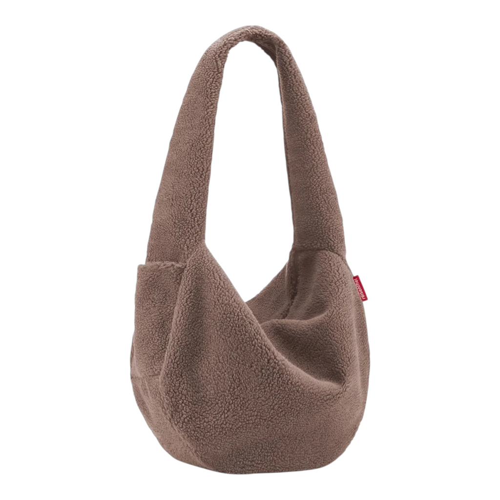 Lieblingstasche brown teddy fleece moonbag with a soft slouchy crescent shape and single shoulder strap
