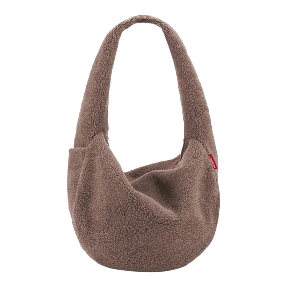 Lieblingstasche Moonbag in brown teddy fleece material with a slouchy crescent shape and shoulder strap