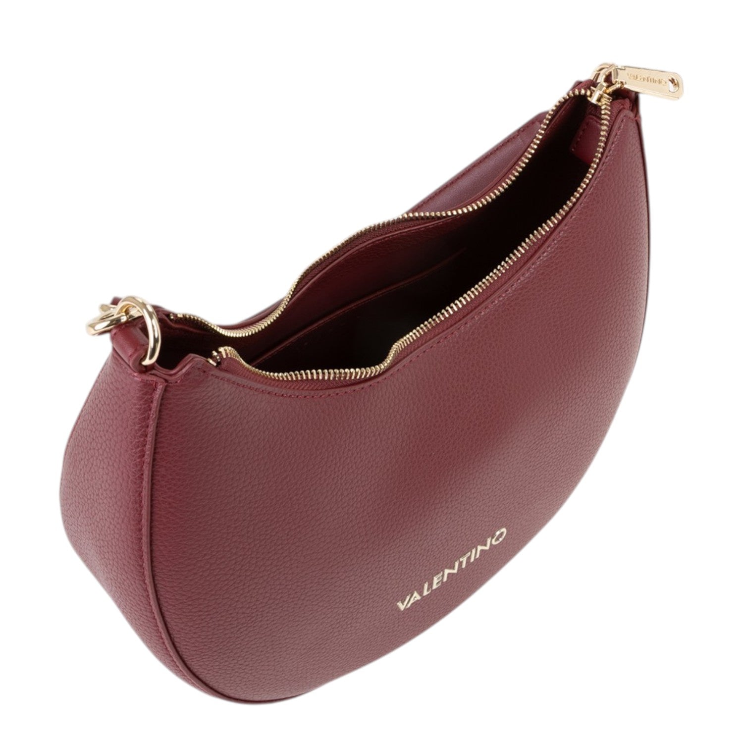 Lieblingstasche Alexia hobo bag in burgundy pebbled leather with gold hardware and zip closure.