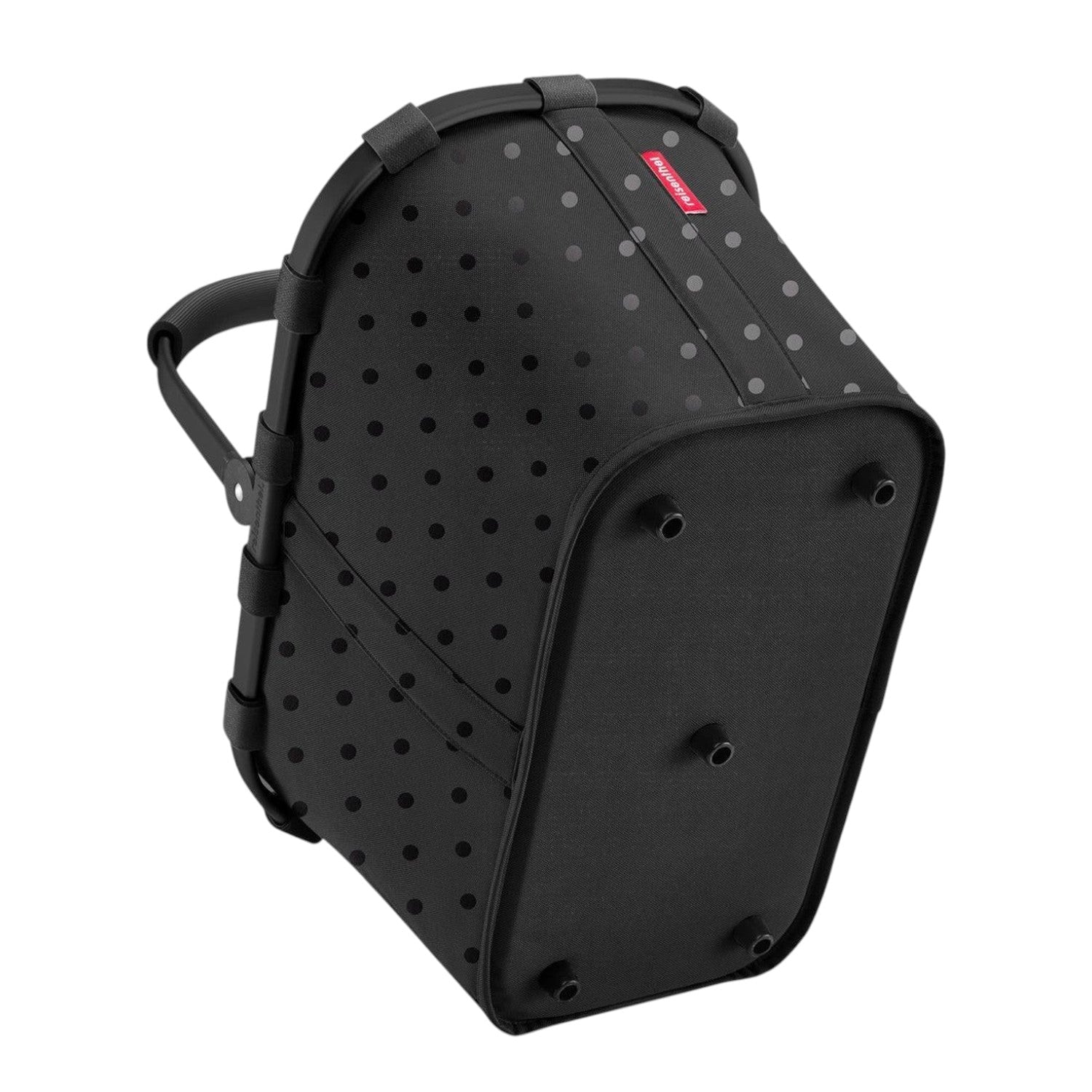 Lieblingstasche Carrybag in black with grey polka dots, featuring a sturdy aluminium handle and collapsible design.
