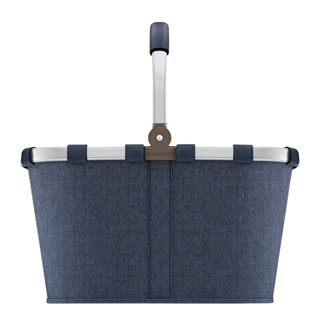 Lieblingstasche Carrybag in dark blue herringbone fabric with a sturdy aluminium handle for shopping and picnics