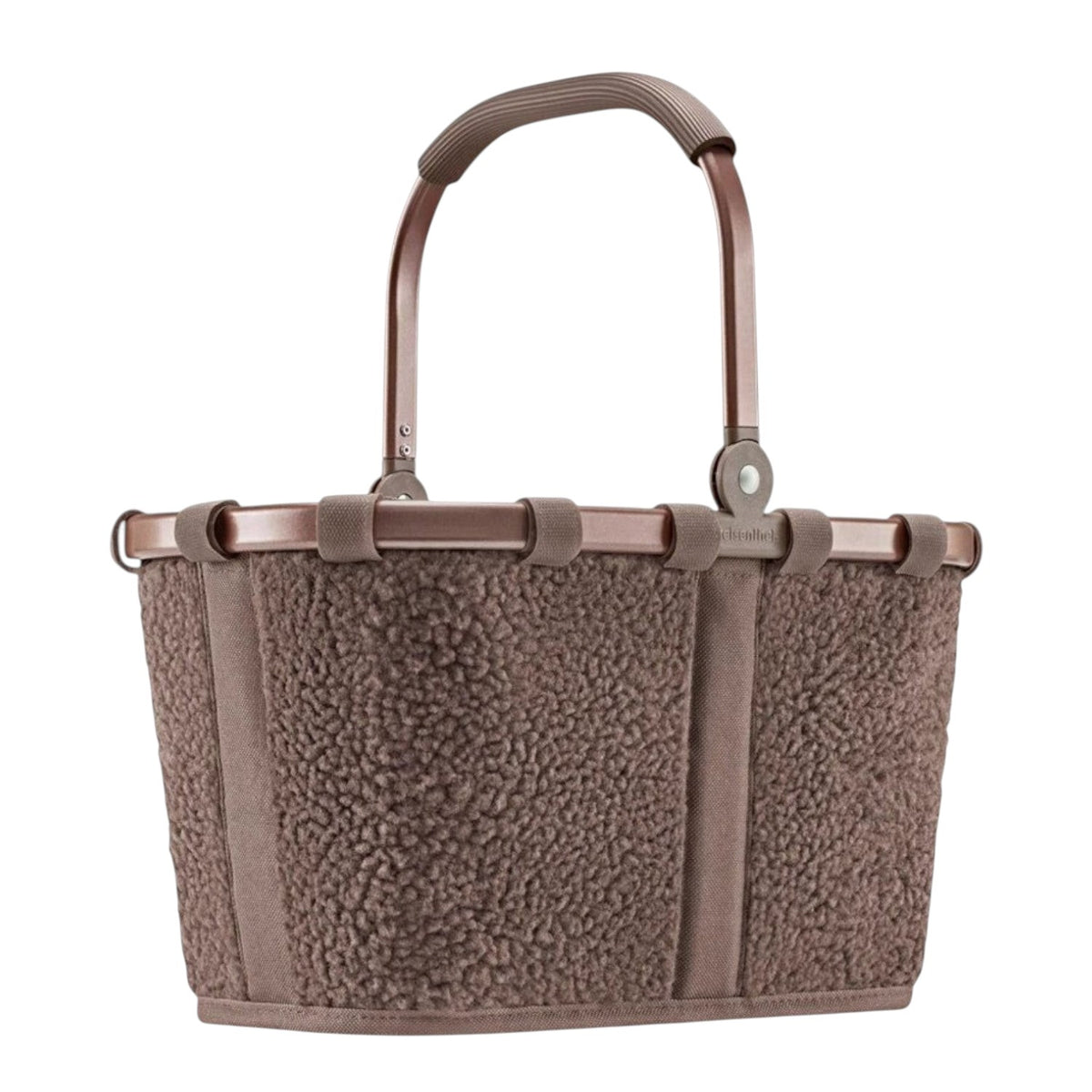 Lieblingstasche Carrybag shopping basket in brown teddy fleece fabric with a sturdy aluminium handle