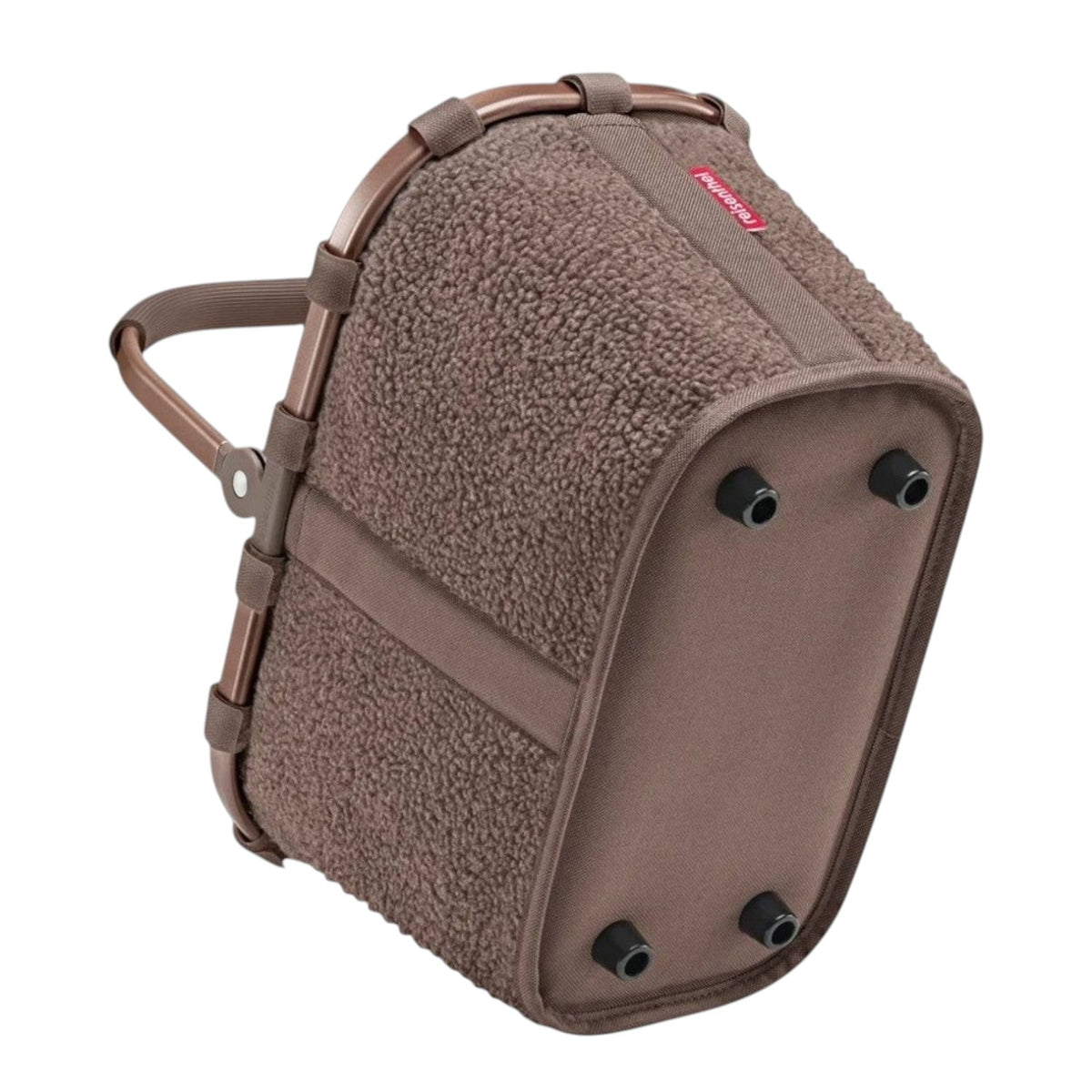 Lieblingstasche Carrybag in brown teddy fleece fabric with a sturdy foldable aluminium handle and protective feet