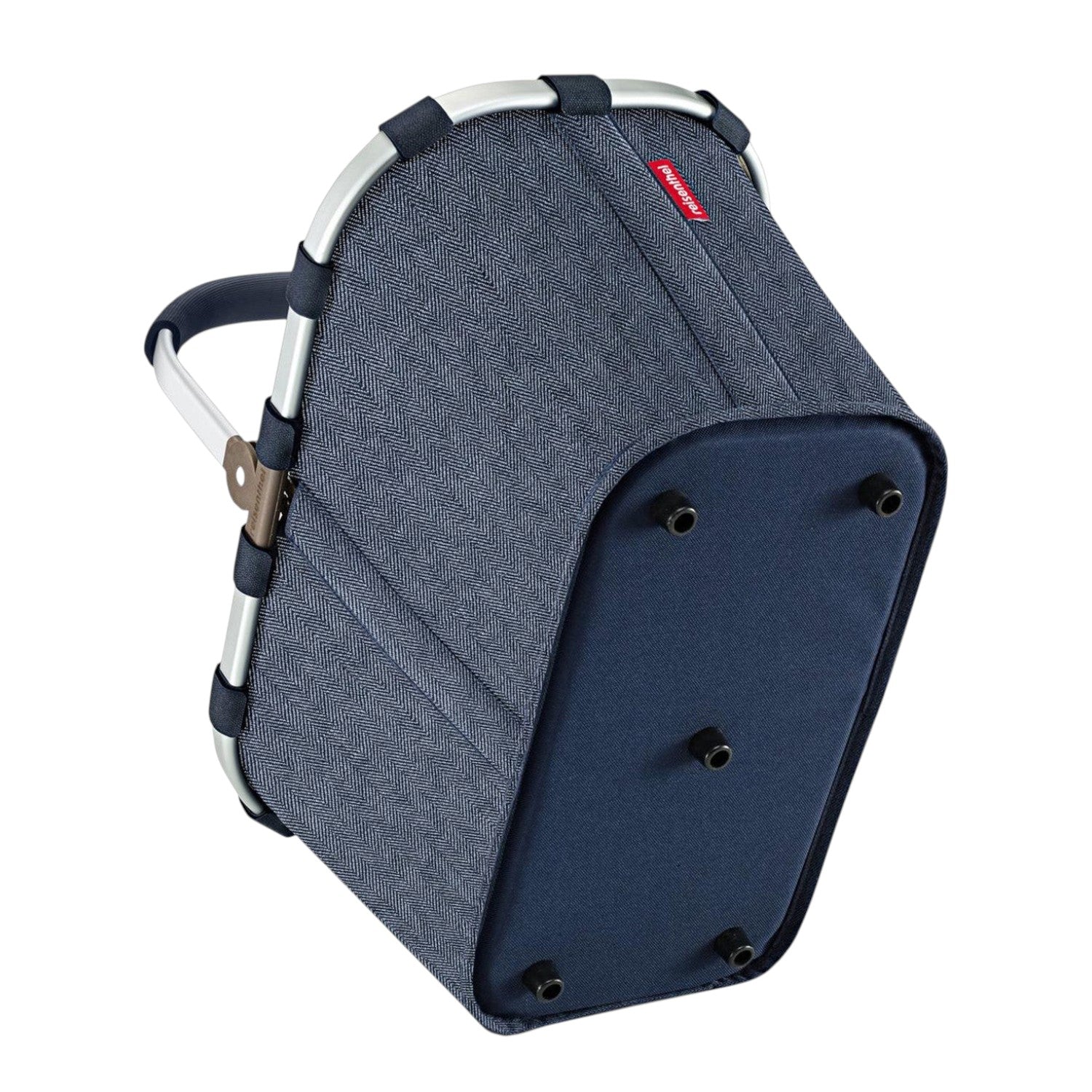 Lieblingstasche Carrybag in navy blue herringbone fabric with a sturdy aluminium handle and protective base feet