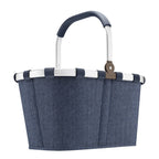 Lieblingstasche Carrybag in navy blue with a herringbone pattern, featuring a sturdy aluminium handle and soft grip.