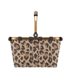 Lieblingstasche Carrybag XS shopping basket in a brown leopard print pattern with a gold-tone frame and handle.