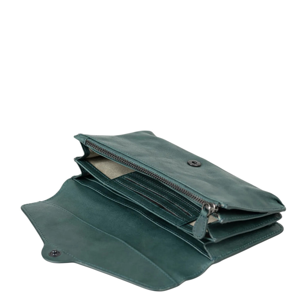 Lieblingstasche Charlene dark green leather wallet with open interior compartments and zip pocket