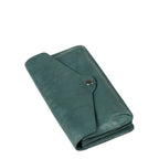 Lieblingstasche Charlene wallet in dark green leather with a snap button closure and asymmetric flap design