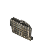 Lieblingstasche purse featuring a grey and beige checkered pattern with card slots and a metal zipper closure